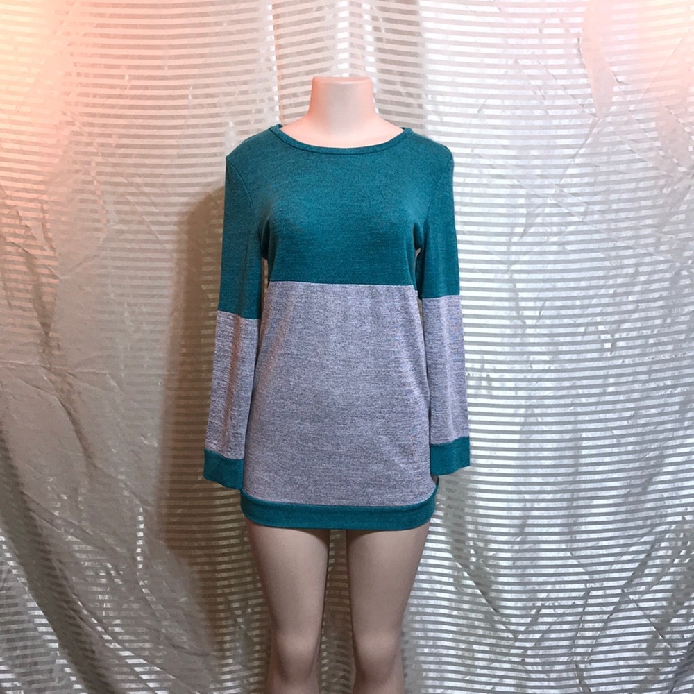 Teal Grey Color Block Long Sleeve Oversized Tunic